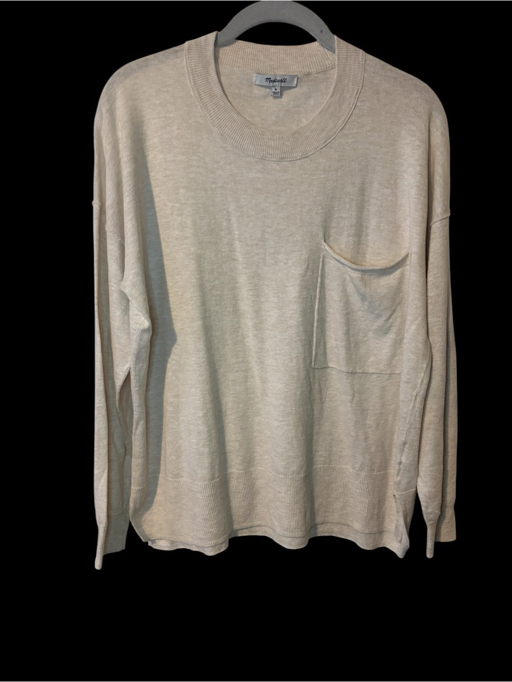 Madewell Lightweight Cream Crewneck Sweater with Pocket